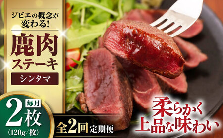 [全2回定期便]鹿肉 シンタマ120g×2枚 [喜茂別町][EBIJIN] ジビエ 鹿 シンタマ 希少部位 ステーキ ステーキ用 赤身 冷凍 冷凍配送[AJAO073]