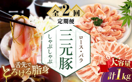 [全2回定期便]三元豚 しゃぶしゃぶ セット 計 1kg ( ロース・バラ ) だし・昆布ナシ [喜茂別町][平田牧場] 肉 豚肉 ロース バラ ロース肉 バラ肉 しゃぶしゃぶ 鍋 お鍋 定期便[AJAP180]