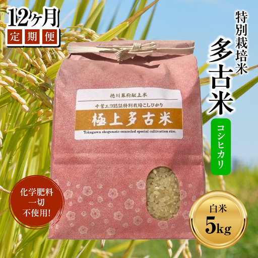 [定期便]化学肥料一切不使用!特別栽培米多古米「コシヒカリ」白米5kgx12回 TAKJ006 /ふるさと納税 多古米 コシヒカリ 白米 玄米 5kg 化学肥料不使用 定期便 千葉県産 多古町 送料無料