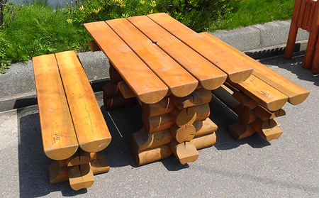 テーブルセット北海道産ようていカラマツ製（幅120cm×奥72cm×高65cm） 机 椅子 木材 オーダーメイド
