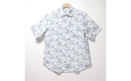 CLOFT 麻100%半袖プリントシャツ"縁起の良いクジラ柄"マリン柄(C/#11 ホワイト) L 0139-030-S07-2