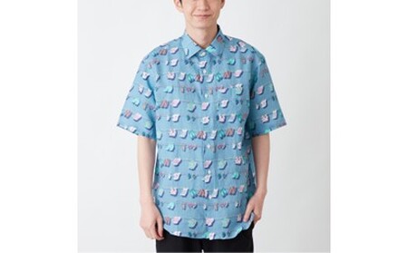 CLOFT 麻100%半袖プリントシャツ"風にはためく洗濯物" L 0139-023-S07-2