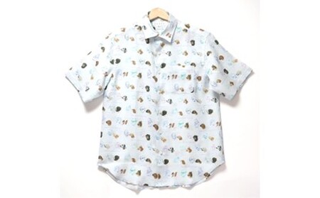 CLOFT 麻100%半袖オリジナルプリントシャツ"人と犬柄"絆柄 L 0139-031-S07-2