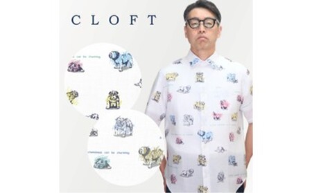 CLOFT 麻100%半袖プリントシャツ"ブルドック柄"犬柄(C/#18ホワイトXチャコール)L 0139-024-S07-2