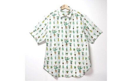 CLOFT 麻100%半袖オリジナルプリントシャツ"サボテン多肉植物柄"(C/#11 ホワイト) XL 0139-029-S07-3