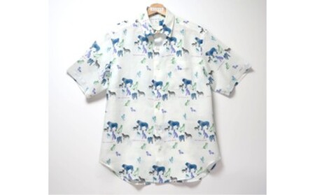 CLOFT 麻100%半袖プリントシャツ"犬のシルエット柄"(C/#11 ホワイト) L 0139-027-S07-2