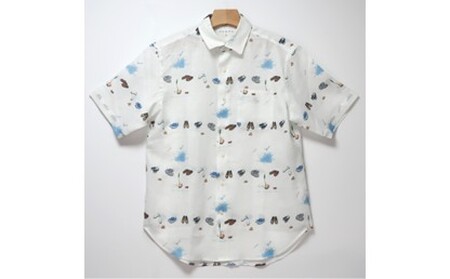 CLOFT 麻100%半袖プリントシャツ"たまにはぼっーとしようよ!"(C/#11 ホワイト) L 0139-028-S07-2