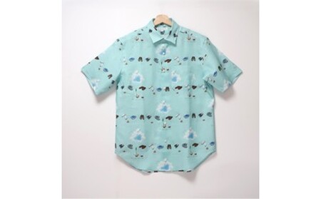 CLOFT 麻100%半袖プリントシャツ"たまにはぼっーとしようよ!"(C/#23 アクアブルー) XL 0139-028-S07-6