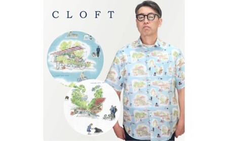 CLOFT 麻100%半袖プリントシャツ"犬とマルシェ柄"犬柄(C/#11ホワイト) L 0139-025-S07-2