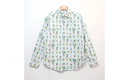 CLOFT 綿100%長袖オリジナルプリントシャツ"サボテン多肉植物柄" L 0139-018-S07-2