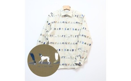 CLOFT 綿100%長袖プリントシャツ"自由に歩こう"犬と散歩柄(C/#31ライトベージュ) XL 0139-021-S07-3