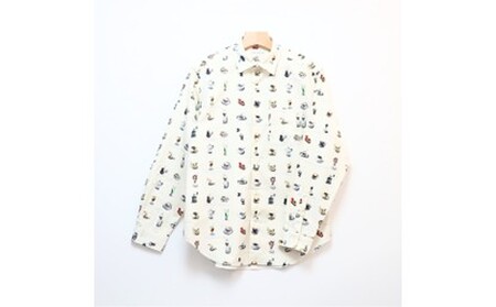 CLOFT 綿100%長袖オリジナルプリントシャツ"憩い"喫茶店柄(C/#11オフホワイト) L 0139-020-S07-2