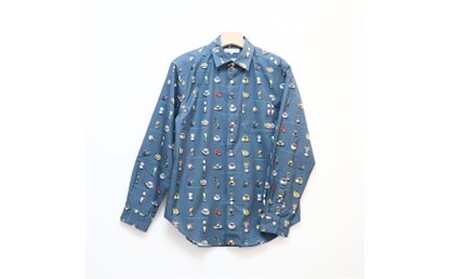 CLOFT 綿100%長袖オリジナルプリントシャツ"憩い"喫茶店柄(C/#17ダークネイビー) L 0139-020-S07-5