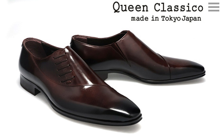 クインクラシコ 革靴 25005S〈ダークブラウン〉 (サイズ：27.0cm) 紳士靴 幅広 甲高 ビジネスシューズ サイドレース エラスティック スリッポン 牛革