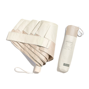 [一木良品] レディース 折りたたみ傘 晴雨兼用 (種類：丸型、オフ×ベージュ) K25A03_0243-004-T07-1-1