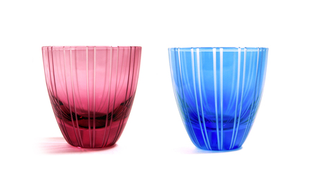 浅草切子 KANA KURITA「ぐい呑 金通縞 青藍/金赤[艶消し]」ペアセット 木箱入り_0012-097-T07