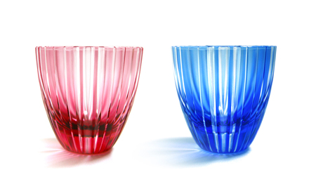 浅草切子 KANA KURITA「ぐい呑 滝縞 青藍/金赤」ペアセット 木箱入り_0012-104-T07