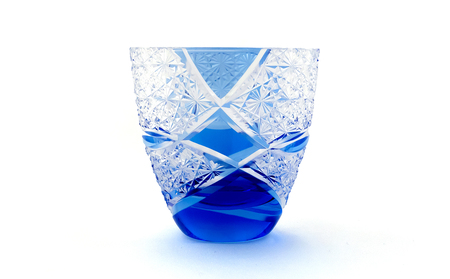 浅草切子 KANA KURITA「ぐい呑み 円 青藍」木箱入り_0012-108-T07