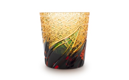 浅草切子 KANA KURITA「焔華オールド 緑アンバー」木箱入り_0012-121-T07