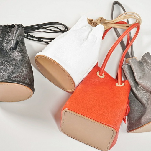革靴の製法で作る巾着バック(バック底：三角、カラー：ベージュ)_0008-001-T03-2-6