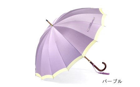 [前原光榮商店]婦人用雨傘 ボーダー-W-カーボン[手元:ヒッコリー]名入れ可(カラー:パープル)