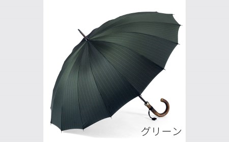 [前原光榮商店]紳士用雨傘 ピンストライプ[手元:籐]お名入れ可(カラー:グリーン)