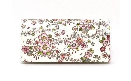 [文庫屋大関]束入れ かすみ桜[皮革工芸品] 財布 お札 お札入れ 長財布 カード 小銭 牛革 手作り 日本製 墨田区 東京都