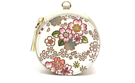 [文庫屋大関]マカロンポーチ かすみ桜[皮革工芸品] ポーチ ミニポーチ 小物入れ アクセサリー入れ イヤホン入れ 収納 保管ケース 手のひらサイズ 本革 革 皮革 工芸品 工芸 雑貨 ギフト プレゼント 日本製 東京