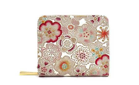 [文庫屋大関]二つ折りファスナーミニ財布 春らんまん[茜][皮革工芸品]財布 二つ折り 小物 お札 カード 小銭 コンパクト 牛革 手作り 日本製 墨田区 東京都