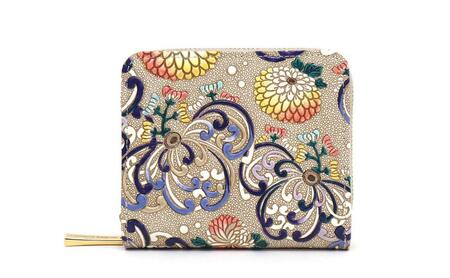 [文庫屋大関]二つ折りファスナーミニ財布 乱菊[青紫][皮革工芸品]財布 二つ折り 小物 お札 カード 小銭 コンパクト 牛革 手作り 日本製 墨田区 東京都