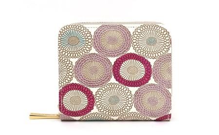 [文庫屋大関]二つ折りファスナーミニ財布 笠菊[桃花][皮革工芸品]財布 二つ折り 小物 お札 カード 小銭 コンパクト 牛革 手作り 日本製 墨田区 東京都