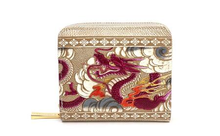 [文庫屋大関]二つ折りファスナーミニ財布 龍[ワイン][皮革工芸品]財布 二つ折り 小物 お札 カード 小銭 コンパクト 牛革 手作り 日本製 墨田区 東京都