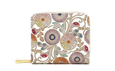 [文庫屋大関]二つ折りファスナーミニ財布 更紗菊[皮革工芸品]財布 二つ折り 小物 お札 カード 小銭 コンパクト 牛革 手作り 日本製 墨田区 東京都