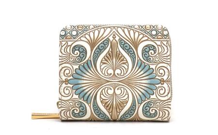 [文庫屋大関]二つ折りファスナーミニ財布 ロカイユ[ブルーグレー][皮革工芸品]財布 二つ折り 小物 お札 カード 小銭 コンパクト 牛革 手作り 日本製 墨田区 東京都