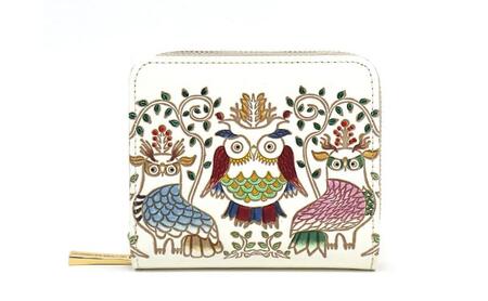 [文庫屋大関]二つ折りファスナーミニ財布 ふくろう[皮革工芸品]財布 二つ折り 小物 お札 カード 小銭 コンパクト 牛革 手作り 日本製 墨田区 東京都