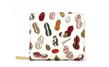 [文庫屋大関]二つ折りファスナーミニ財布 ピーナッツ[皮革工芸品]財布 二つ折り 小物 お札 カード 小銭 コンパクト 牛革 手作り 日本製 墨田区 東京都