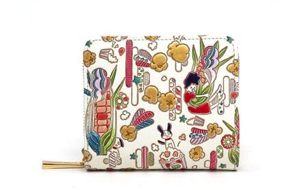 [文庫屋大関]二つ折りファスナーミニ財布 弾けるもろこしガール[皮革工芸品]財布 二つ折り 小物 お札 カード 小銭 コンパクト 牛革 手作り 日本製 墨田区 東京都