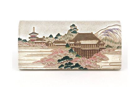 [文庫屋大関]スッキリ大人の財布 束入れ 浮世絵 清水寺[皮革工芸品] ファッション小物 手作業 手塗