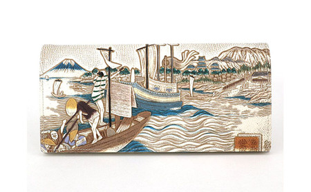 [文庫屋大関]スッキリ大人の財布 束入れ 浮世絵 荒井宿[皮革工芸品] ファッション小物 手作業 手塗
