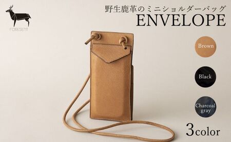 ENVELOPE(野生鹿革のスマートフォン ミニショルダーバッグ) ファッション かばん トートバッグ 手提げ 着物 帯 BK(ブラック)