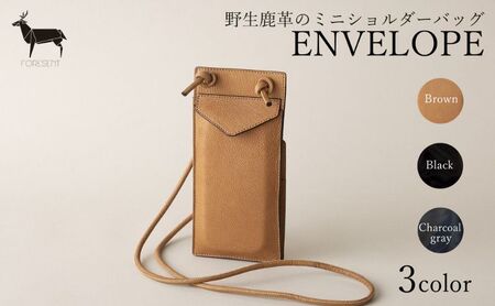 バッグ ENVELOPE New 野生鹿革 スマートフォン ミニショルダーバッグ スマホショルダー スマホ ケース ポーチ 携帯 カード ウォレット アクセサリー 首掛け 斜めがけ 革 鹿 革製品 ファッション 小物 CG(チャコールグレー)