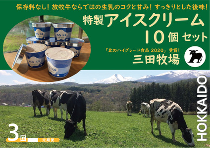 【3ヵ月定期便】アイス 三田牧場 特製 アイスクリーム 10個 セット ミルク チョコレート いちごミルク ラムレーズン 抹茶 お菓子 デザート 新鮮 生乳 練乳 生クリーム 