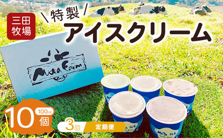 [3ヵ月定期便]アイス 三田牧場 特製 アイスクリーム 10個 セット ミルク チョコレート いちごミルク ラムレーズン 抹茶 お菓子