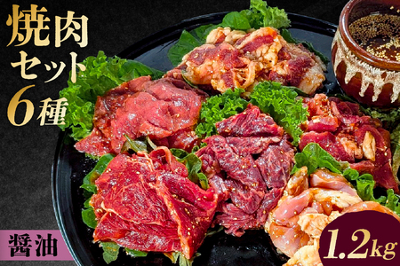 焼肉セット6種(醤油)[195013] 味付け 醤油 簡単 1.2kg BBQ バーベキュー 牛モモ 牛カルビ 牛ウデ 牛肩ロース 牛さがり 鶏もも 小分け 冷凍保存