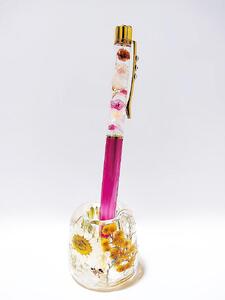[Art grace]クリスタルハーバリウムボールペン(ローズピンク)&ハーバリウムペン立て(イエロー)セット