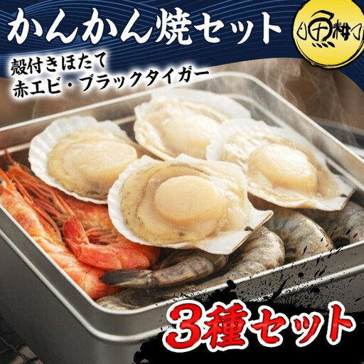 ガンガン焼き カンカン焼き 海鮮 3種 セット 殻付き ホタテ 赤エビ ブラックタイガー 海鮮バーベキューセット BBQ 海鮮セット 約4-5人前 冷凍