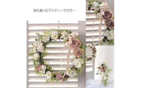 [手作りキット]「 ローズとローズマリーのエレガントリース 」 [ アンティークピンク ]