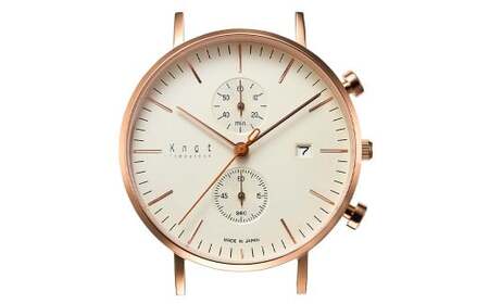 [株式会社Knot] 選べる! ストラップカラー 8色 クラシックシリーズ クロノグラフ ローズゴールド×アイボリー (CC-39RGIV) 腕時計 時計 ストップウォッチ ウォッチ 日本製 電池式 東京都 武蔵野市