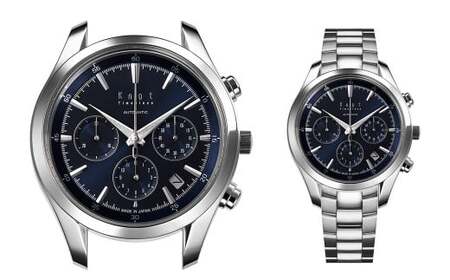 [シルバー×ネイビー (ATC-40SVNV)] [株式会社Knot] 選べる! プレミアムシリーズ オートマティック クロノグラフ & ステンレスリンクブレスレット 腕時計 時計 ストップウオッチ ウォッチ 日本製 機械式時計 機械式 自動巻き 東京都 武蔵野市