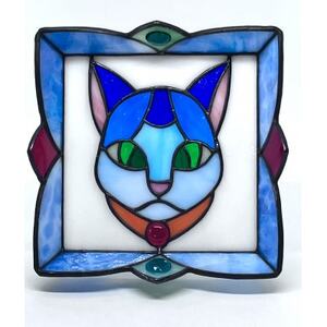 ステンドグラス ニャンコの顔絵皿